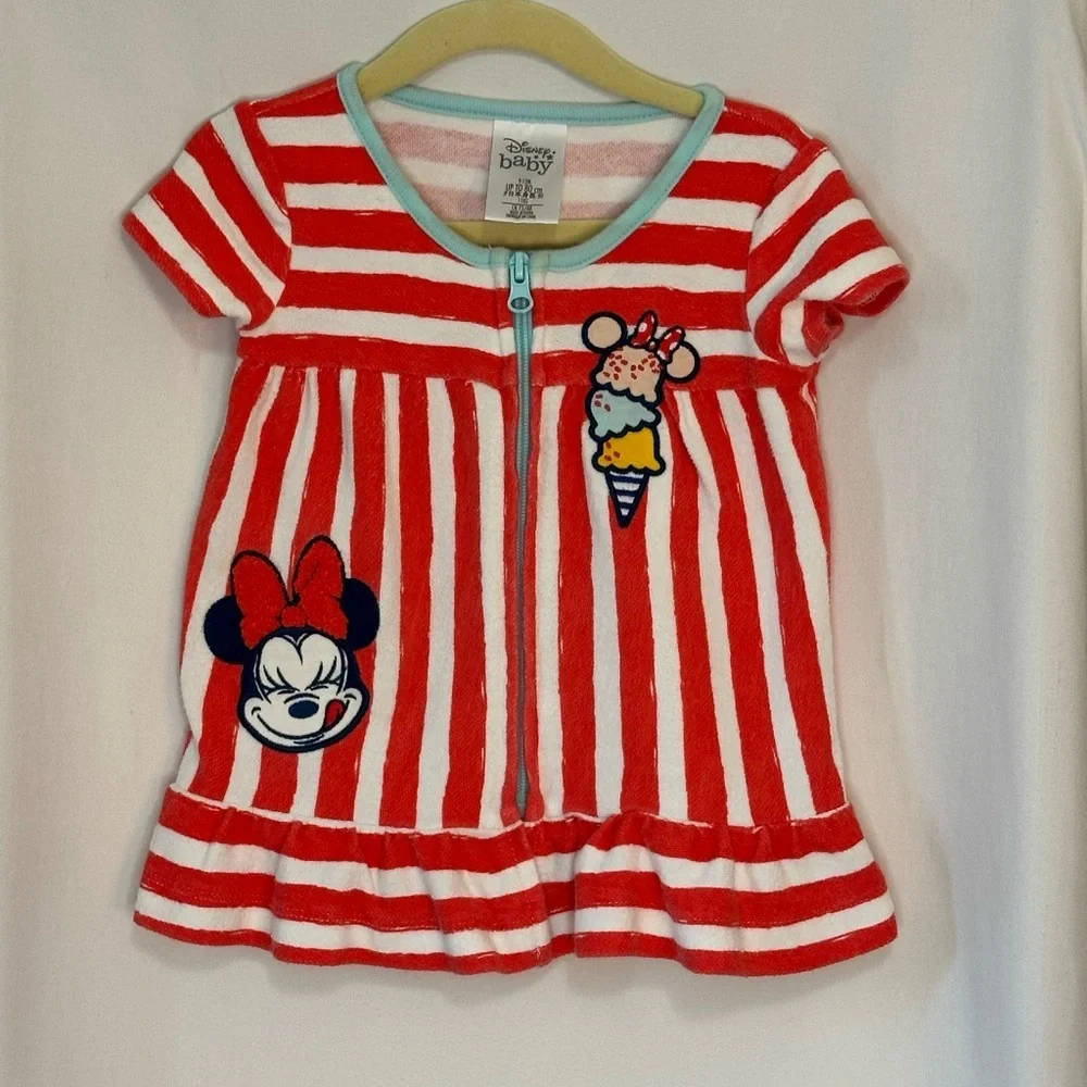 9-12Months Disney Baby Minnie Mouse Ice Cream Red Striped Beach Dress